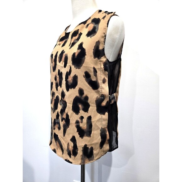Zara Shirt Brown Leopard Cheetah Tank Print Mesh Side Buttons Round Neck Small S - Picture 1 of 7